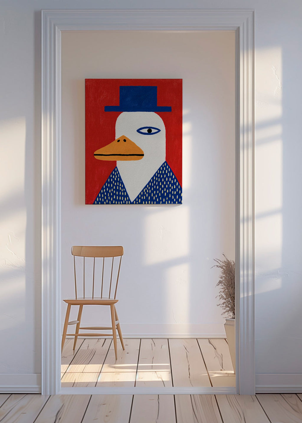 Anatra con cappello blu