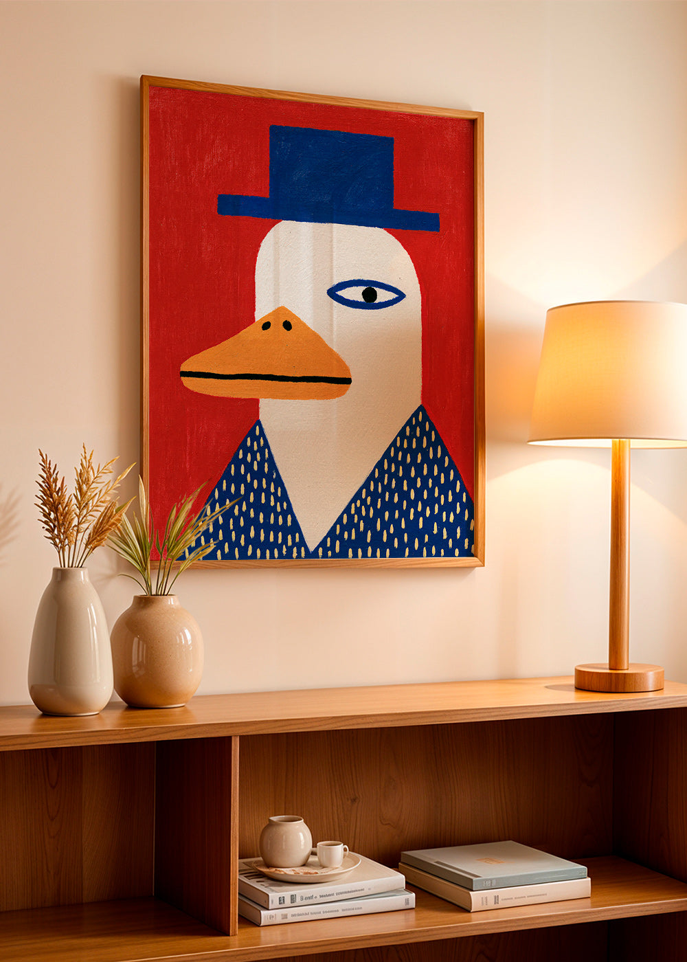 Anatra con cappello blu