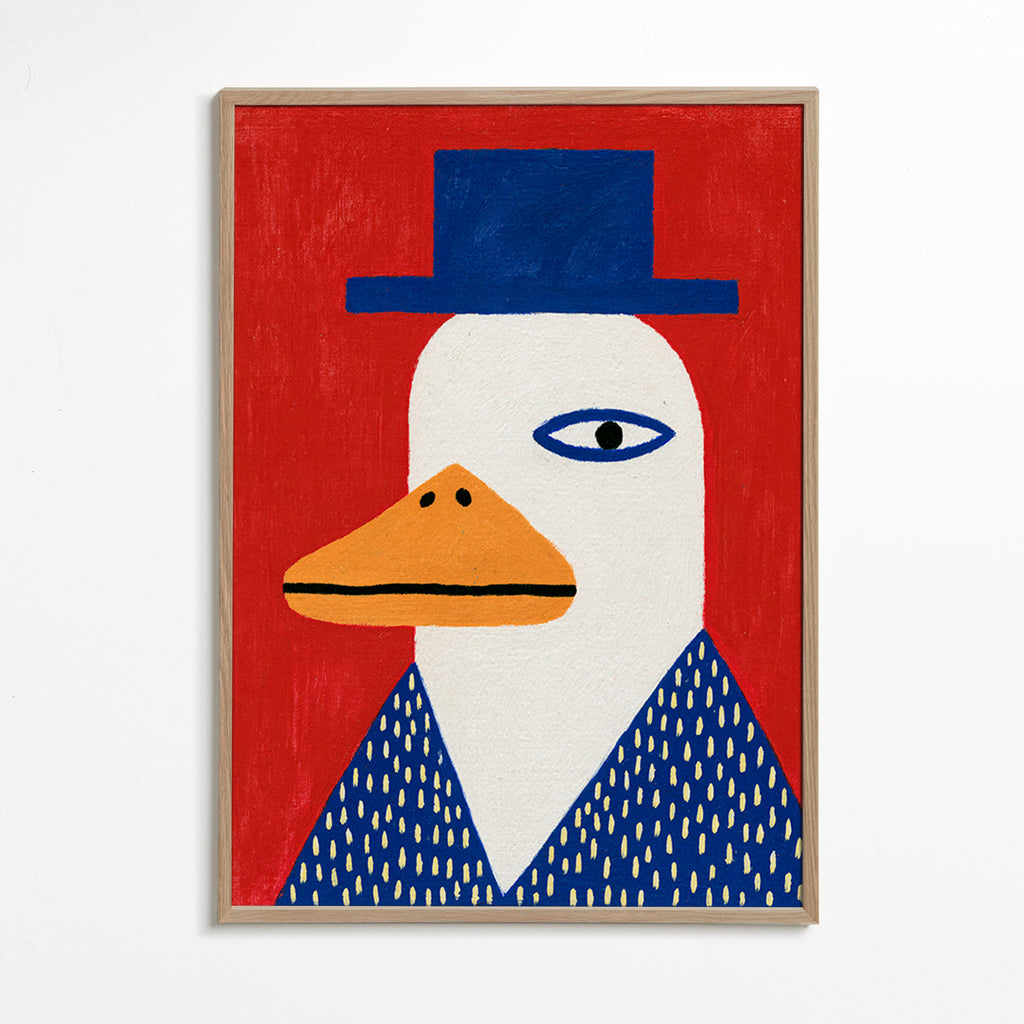 Anatra con cappello blu