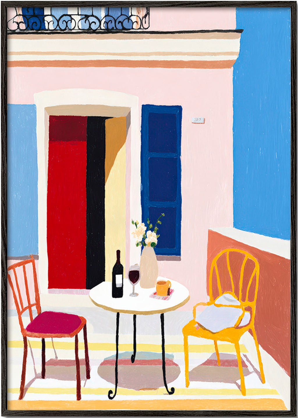 Arte da cucina: balcone italiano con tavolo e vino