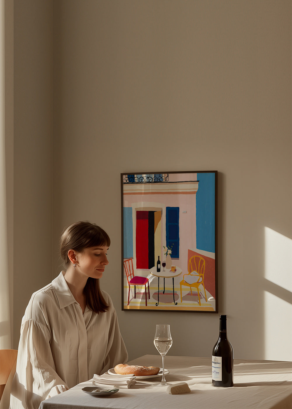 Arte da cucina: balcone italiano con tavolo e vino