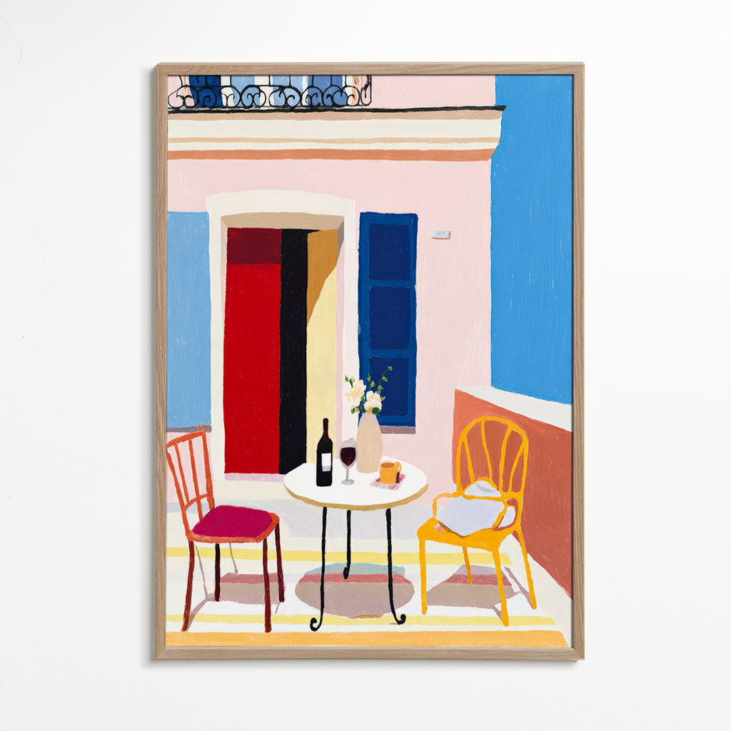 Arte da cucina: balcone italiano con tavolo e vino