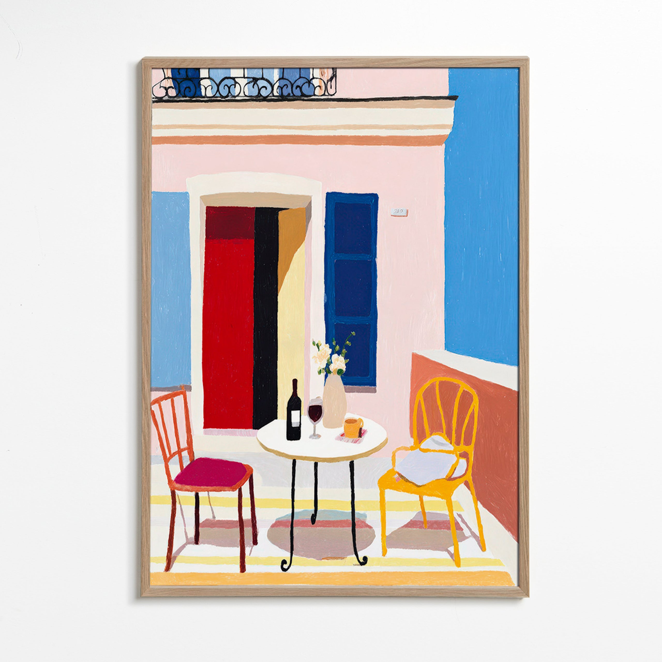 Arte da cucina: balcone italiano con tavolo e vino