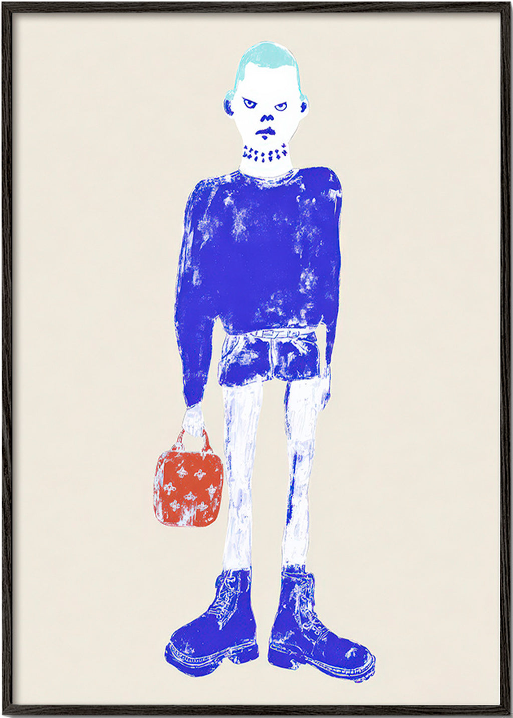 Illustrazione figura blu con borsa