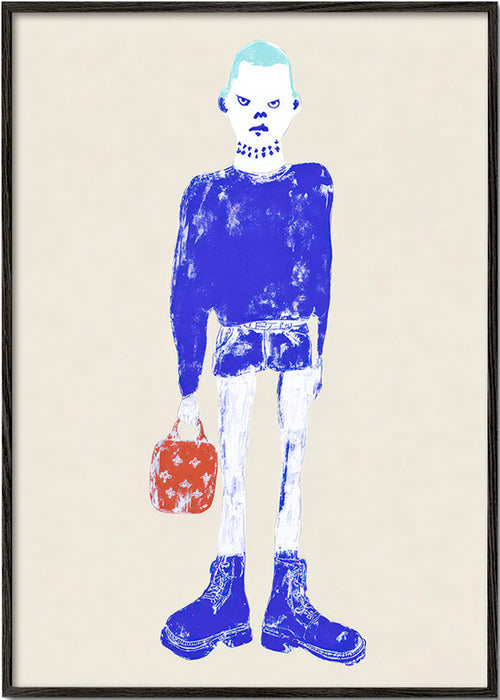 Illustrazione figura blu con borsa