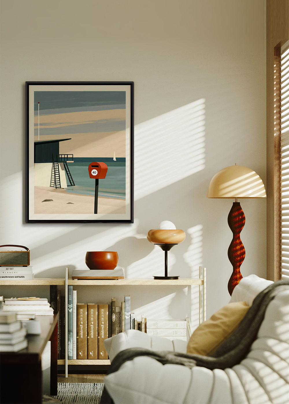 Quadro paesaggio con torre di vedetta e cassetta rossa