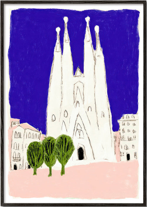 Arte da cucina Sagrada Familia notturna illustrata