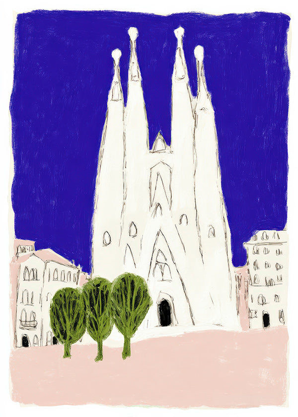 Arte da cucina Sagrada Familia notturna illustrata