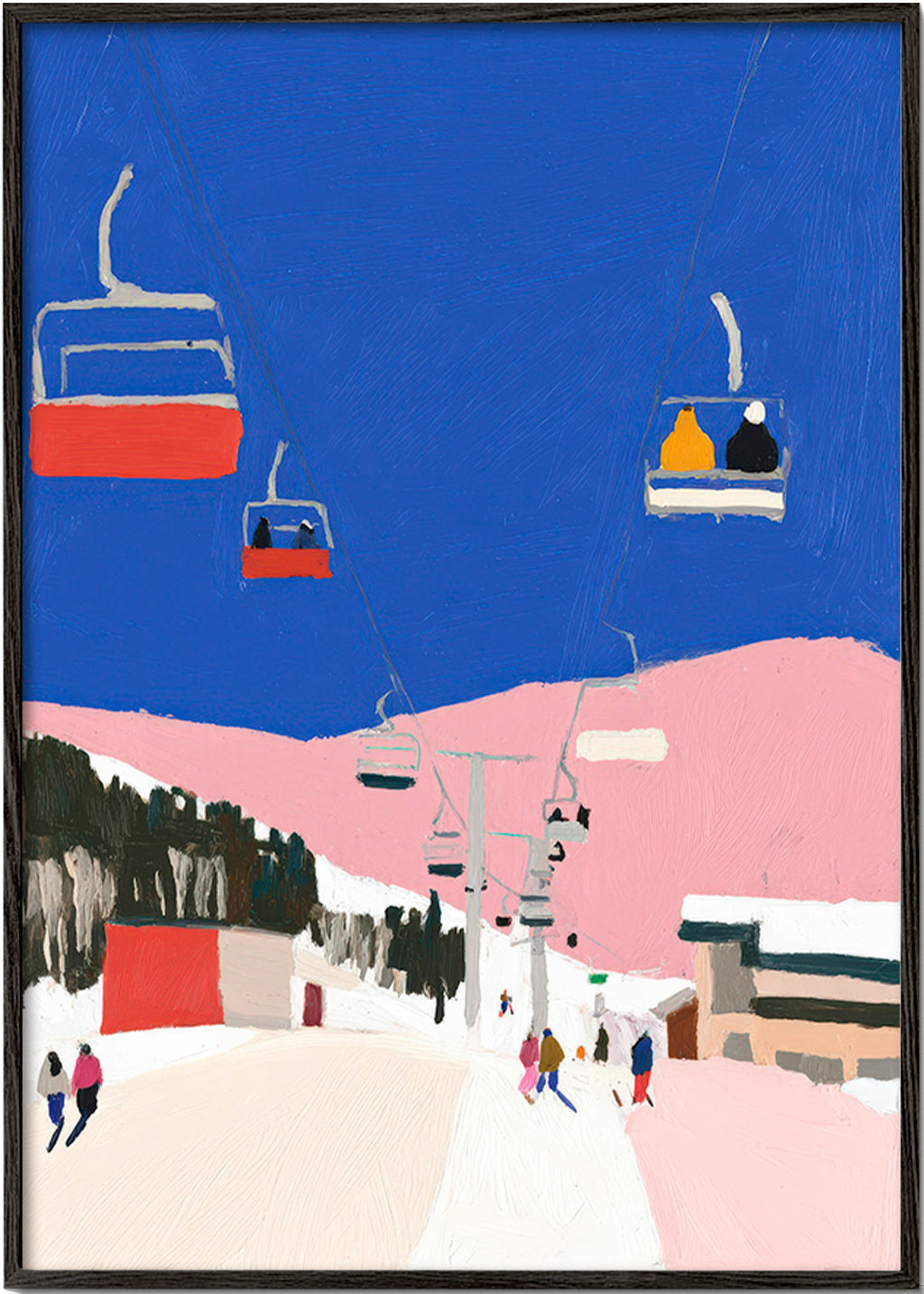 Quadro paesaggistico con seggiole sciistiche e cielo blu
