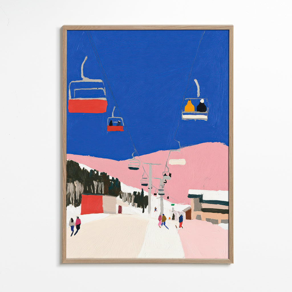 Quadro paesaggistico con seggiole sciistiche e cielo blu