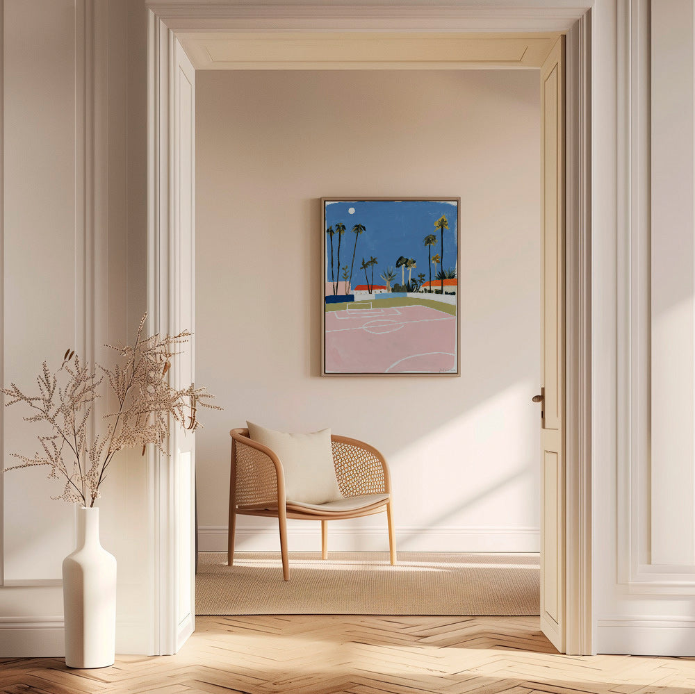 Arte sportivo con campo e palme