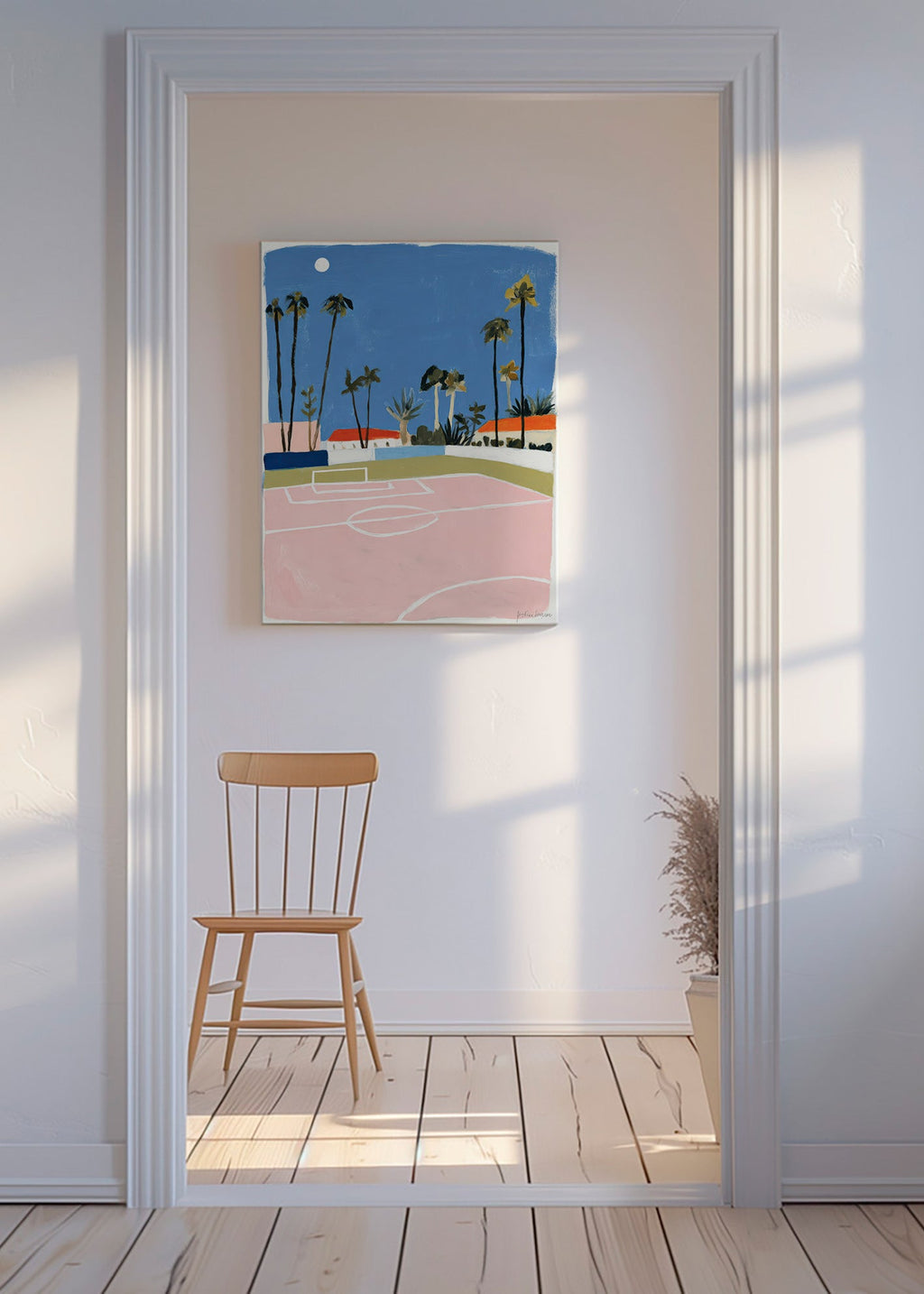 Arte sportivo con campo e palme