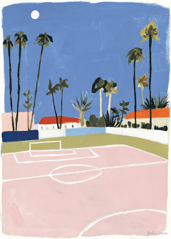 Arte sportivo con campo e palme