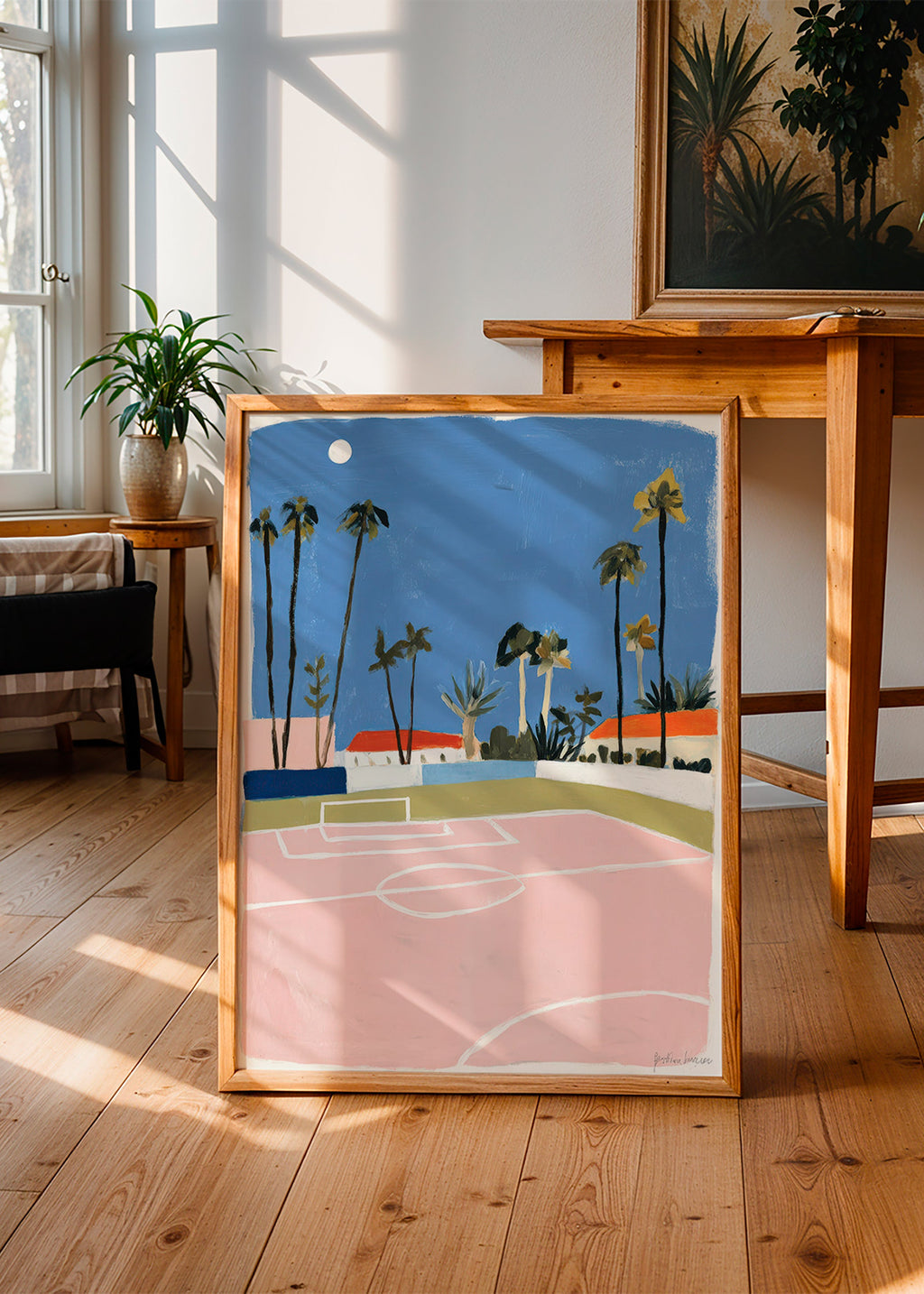 Arte sportivo con campo e palme