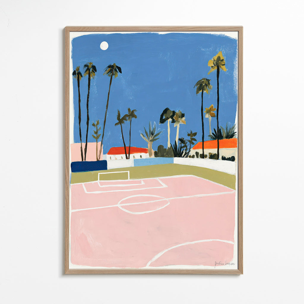 Arte sportivo con campo e palme