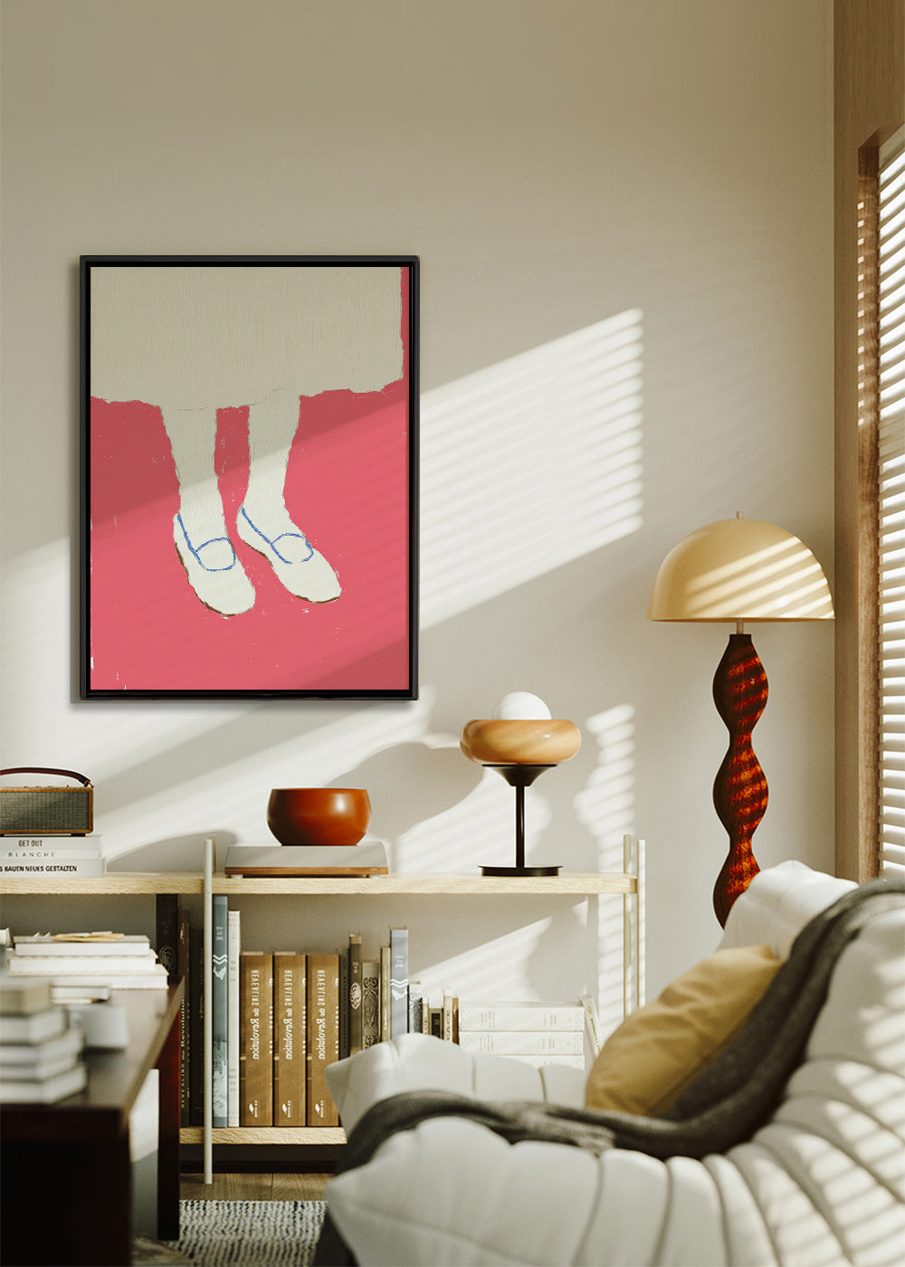 Illustrazione di gambe con scarpe rosa