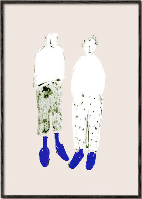 Illustrazione minimal di coppia con stivali blu