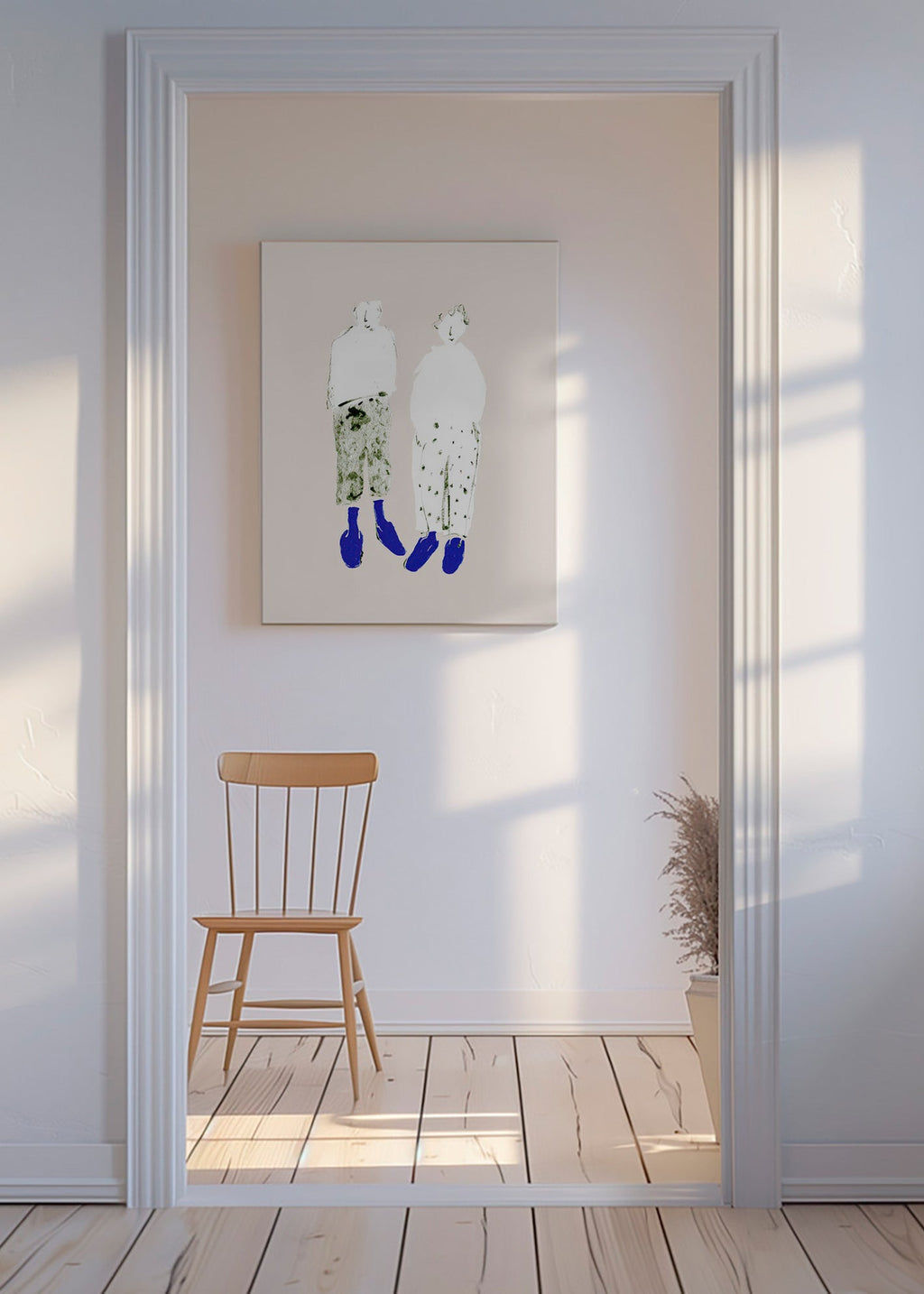 Illustrazione minimal di coppia con stivali blu