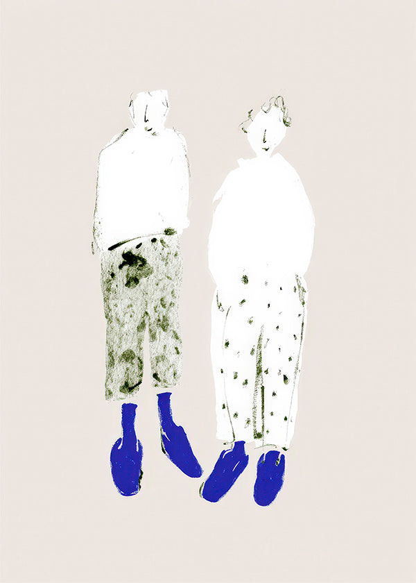 Illustrazione minimal di coppia con stivali blu