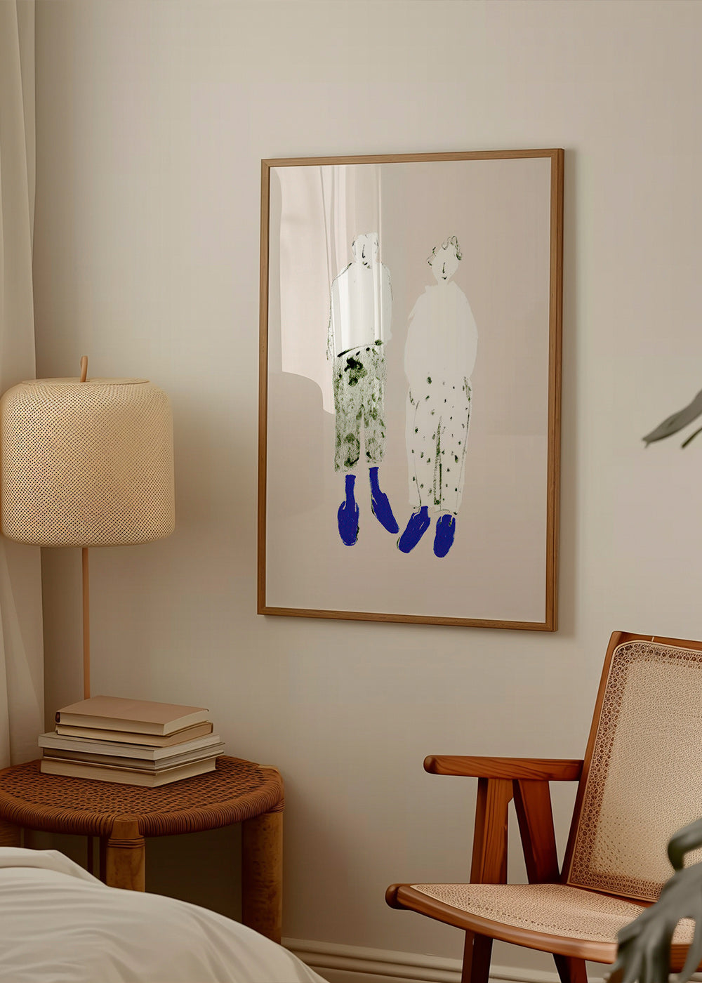 Illustrazione minimal di coppia con stivali blu