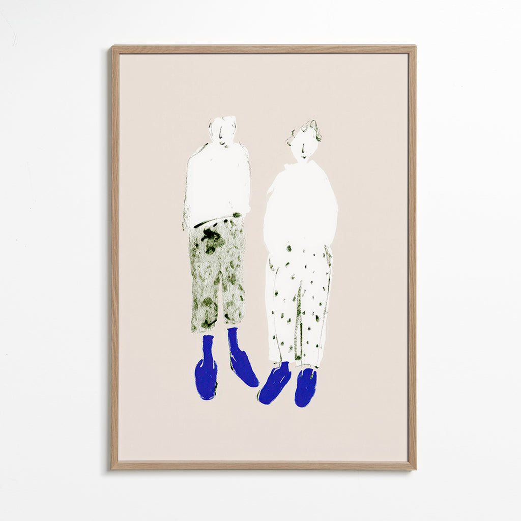 Illustrazione minimal di coppia con stivali blu