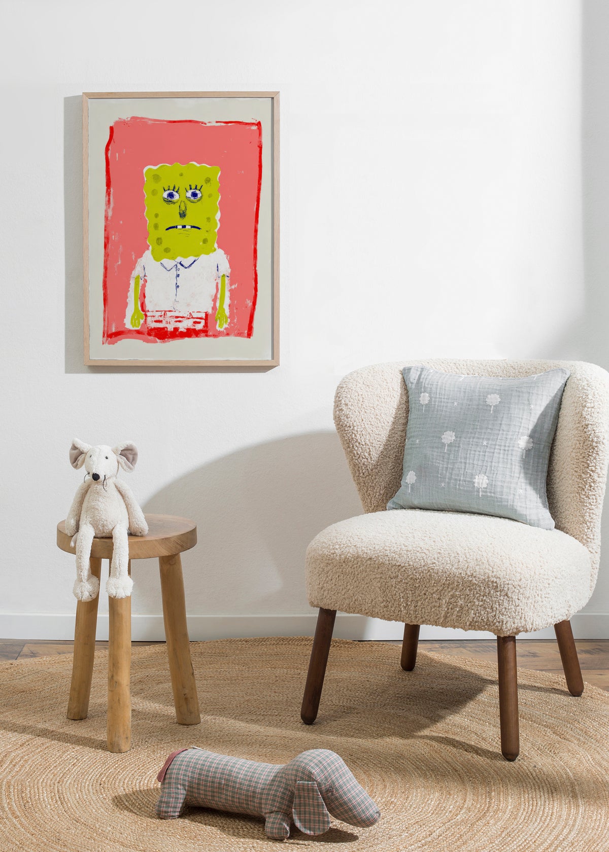 Pink Sponge - Framed poster in an interior