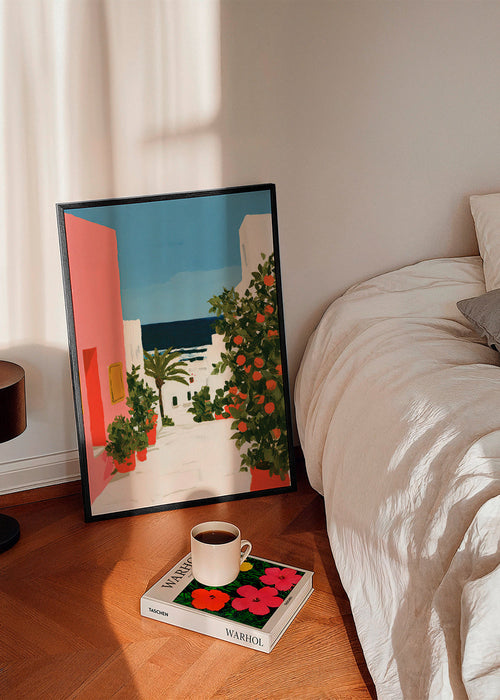 Quadro paesaggio: vicolo costiero con aranci