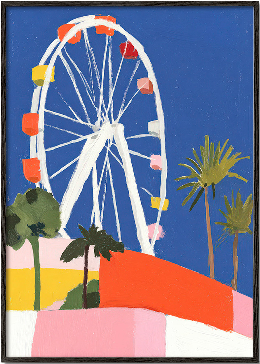 Poster di città con ruota panoramica colorata