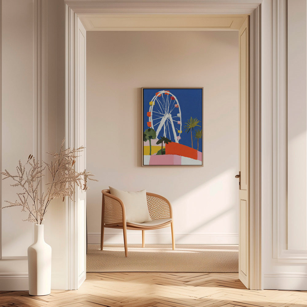 Poster di città con ruota panoramica colorata