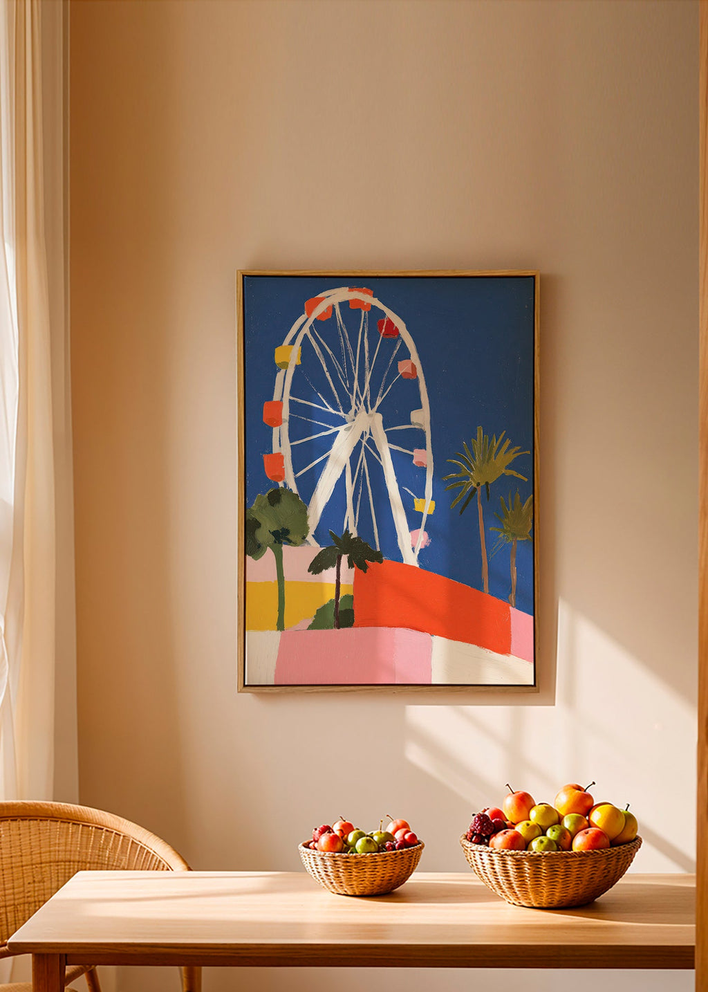 Poster di città con ruota panoramica colorata