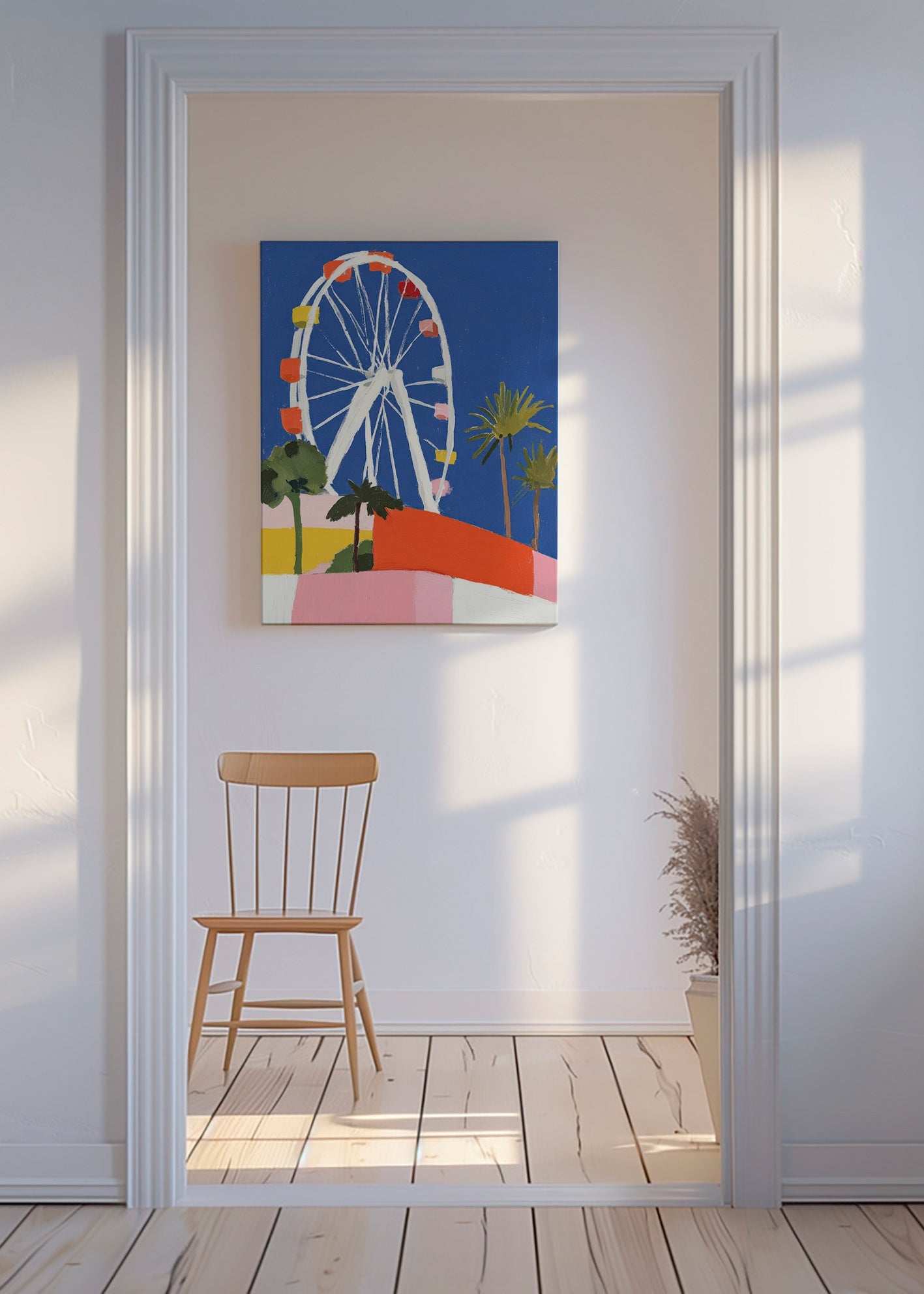 Poster di città con ruota panoramica colorata