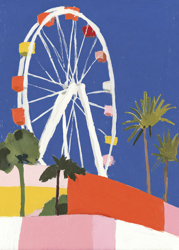 Poster di città con ruota panoramica colorata