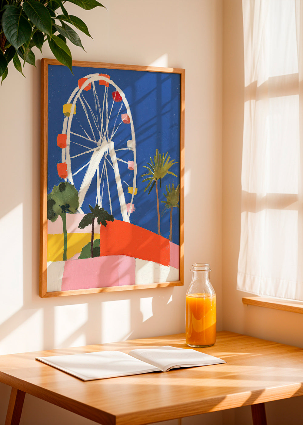 Poster di città con ruota panoramica colorata