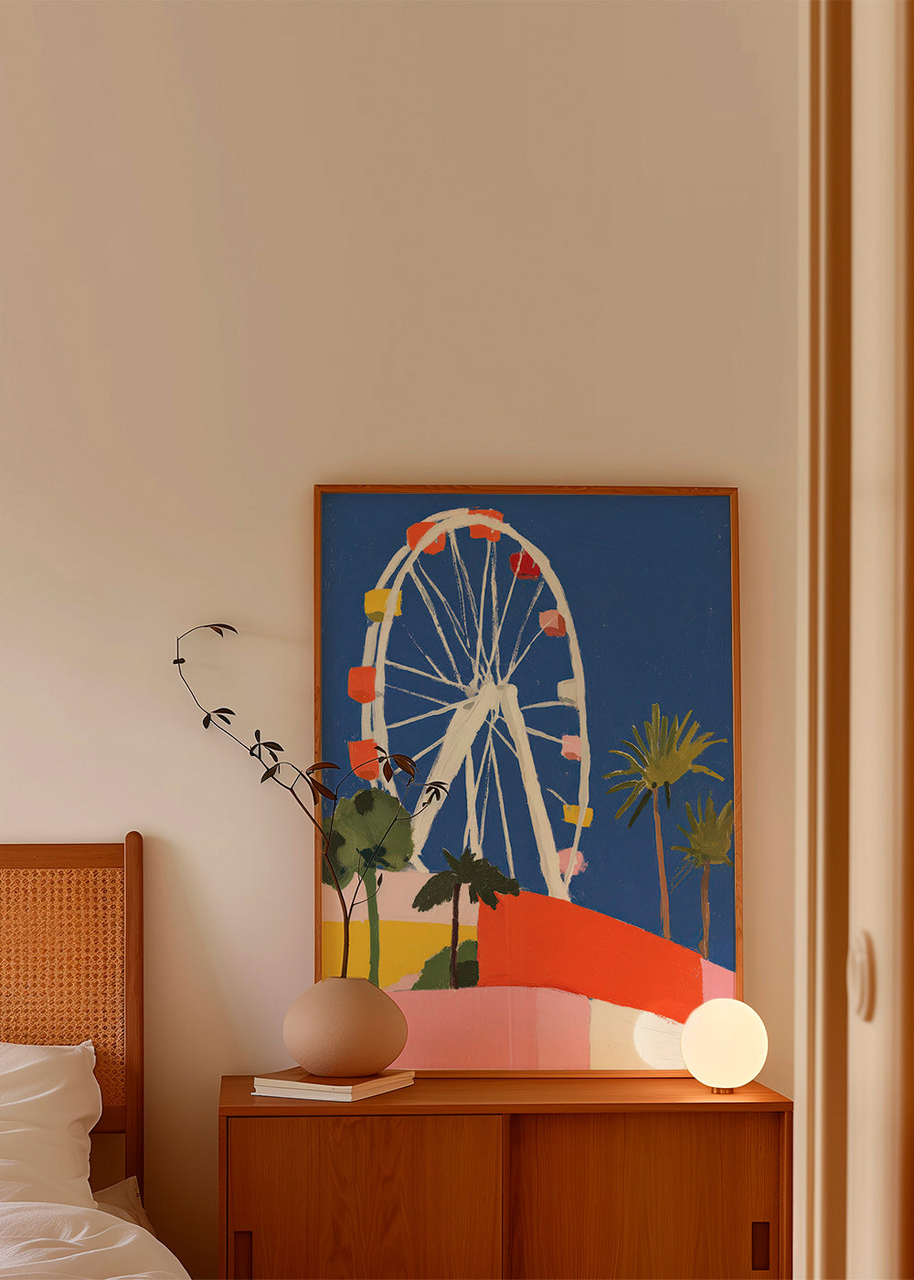 Poster di città con ruota panoramica colorata