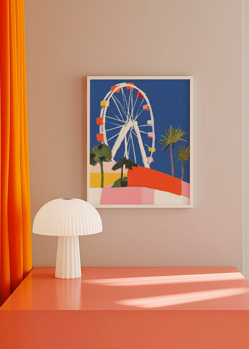Poster di città con ruota panoramica colorata