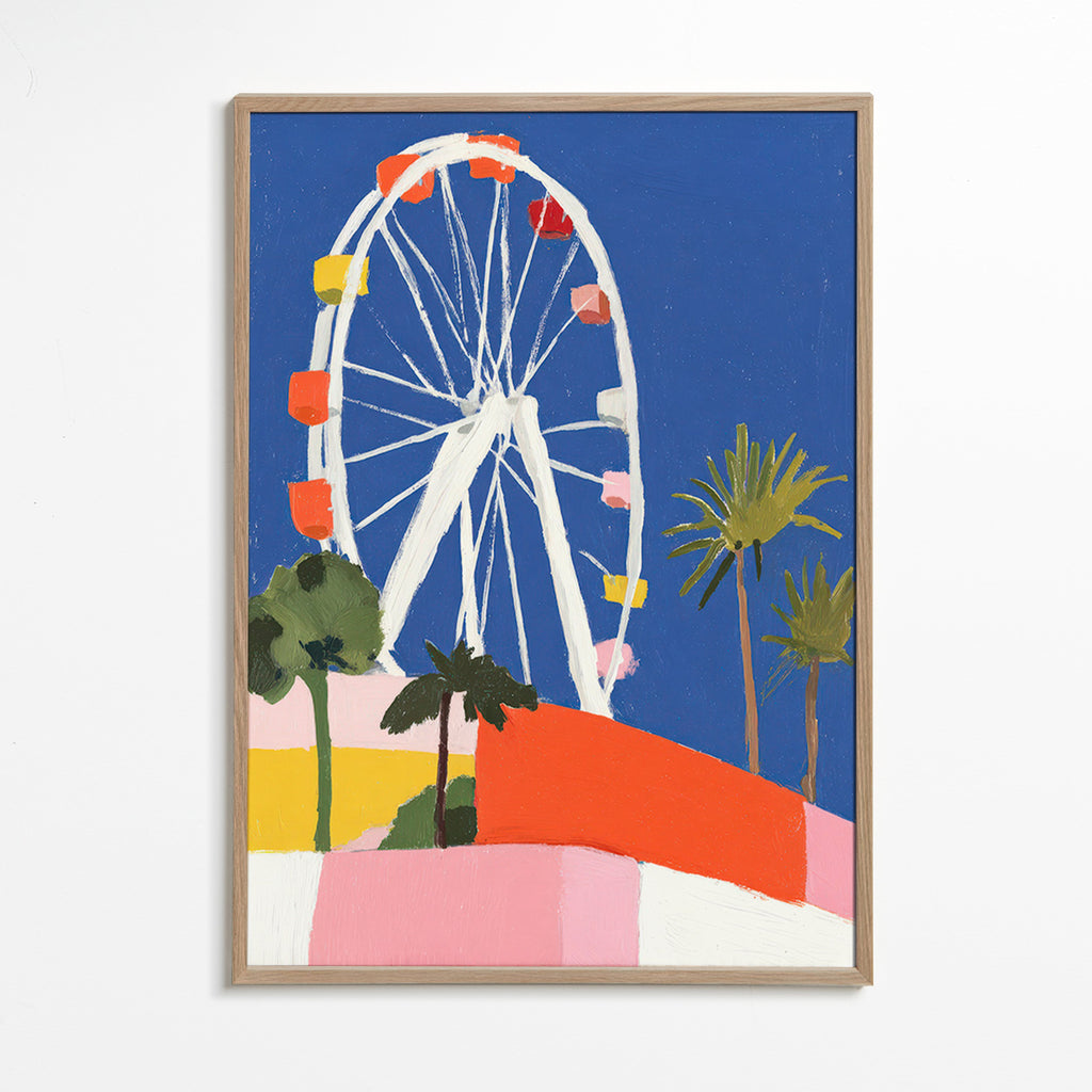 Poster di città con ruota panoramica colorata