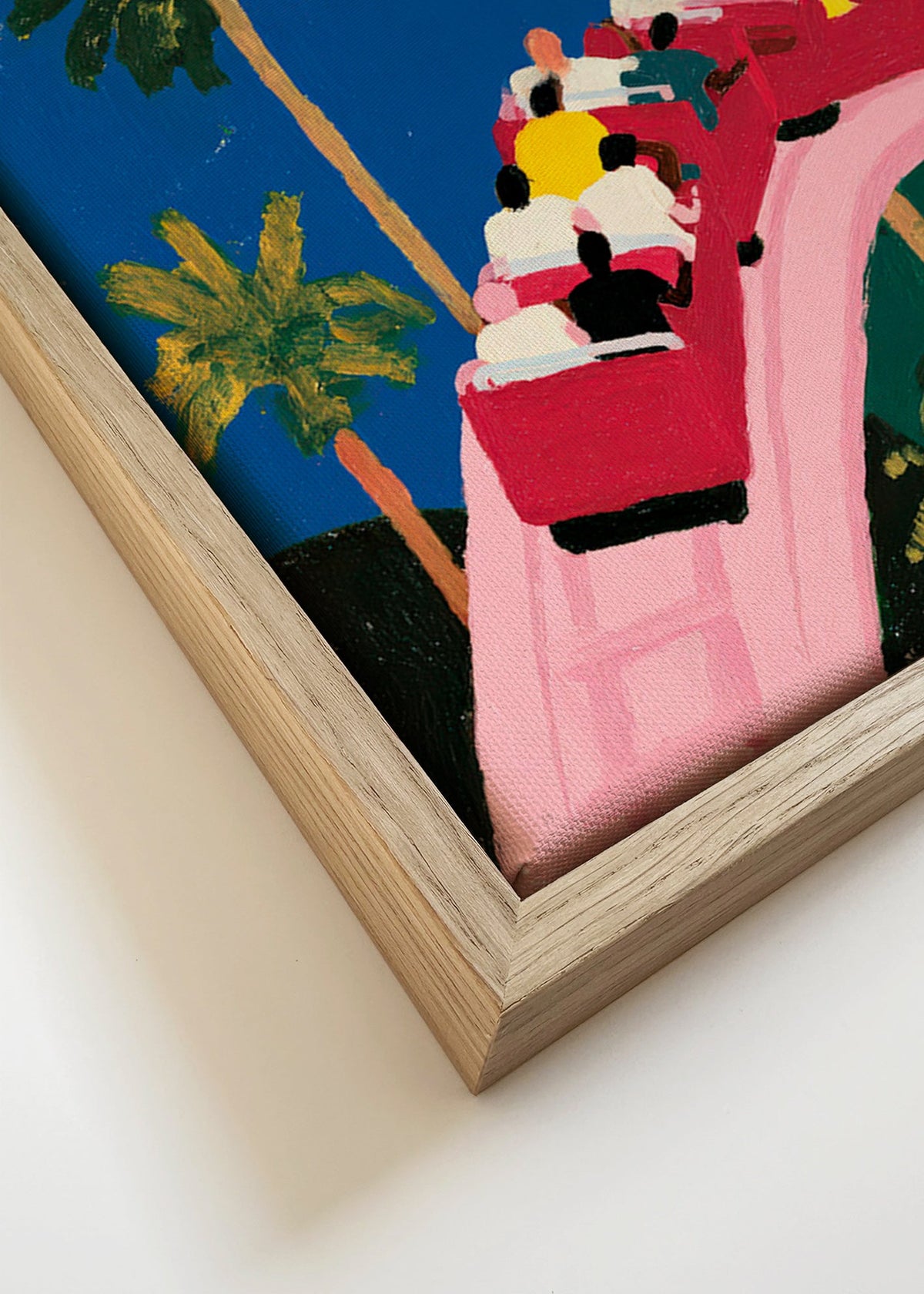 Stampa botanica con palme e ottovolante rosa