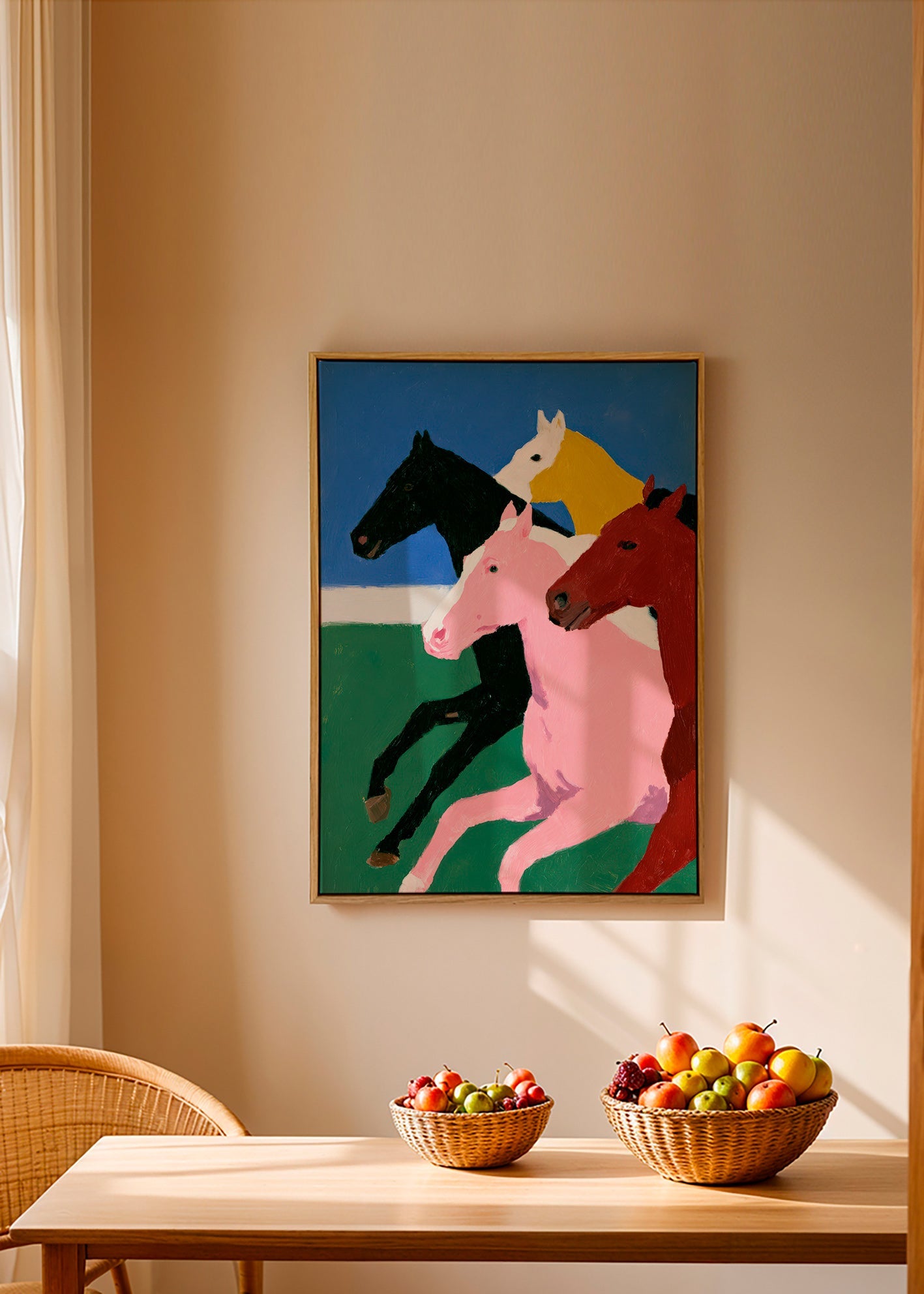 Quadro quattro cavalli in corsa a colori piatti
