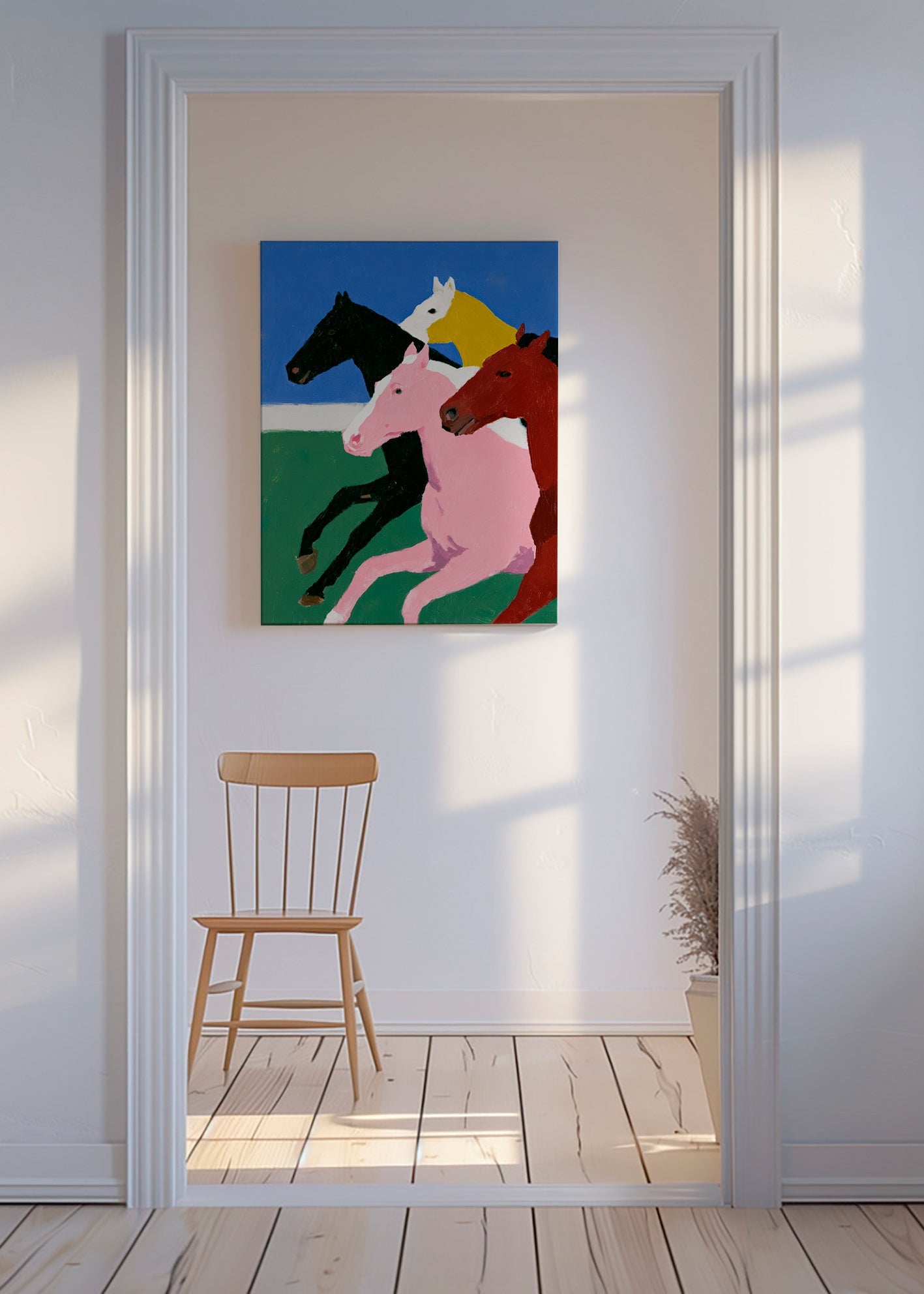 Quadro quattro cavalli in corsa a colori piatti