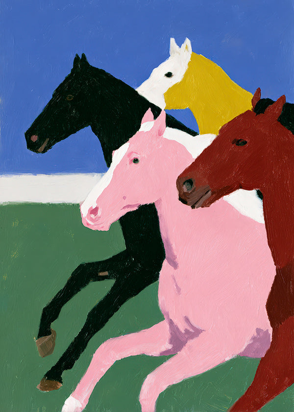 Quadro quattro cavalli in corsa a colori piatti