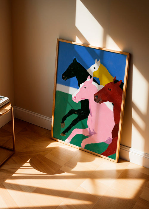 Quadro quattro cavalli in corsa a colori piatti