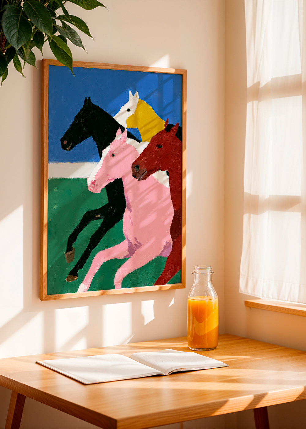 Quadro quattro cavalli in corsa a colori piatti