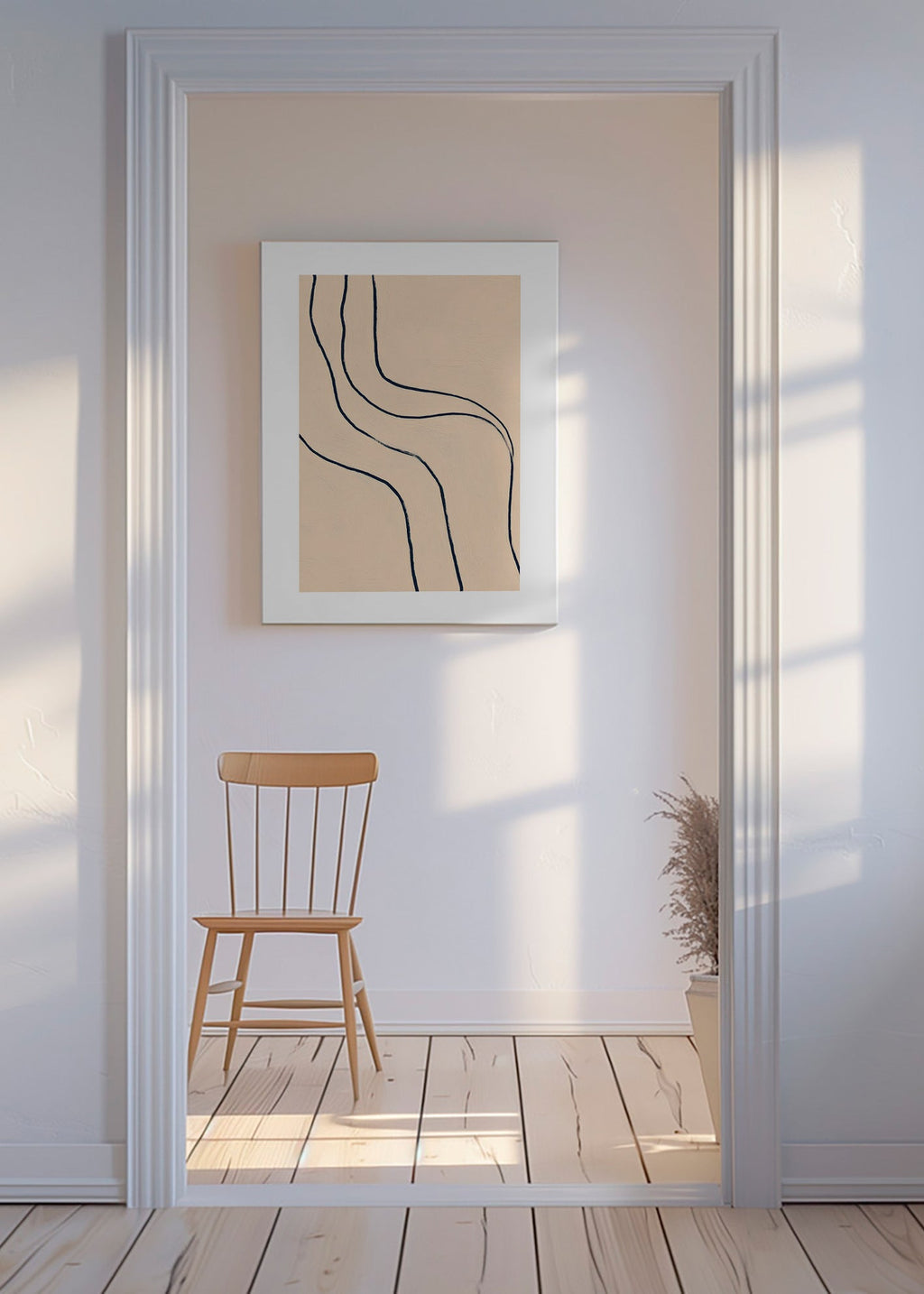 Quadro minimalista con linee fluide su fondo beige