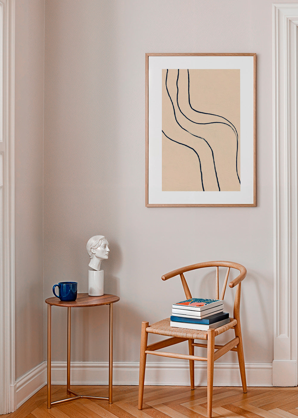 Quadro minimalista con linee fluide su fondo beige