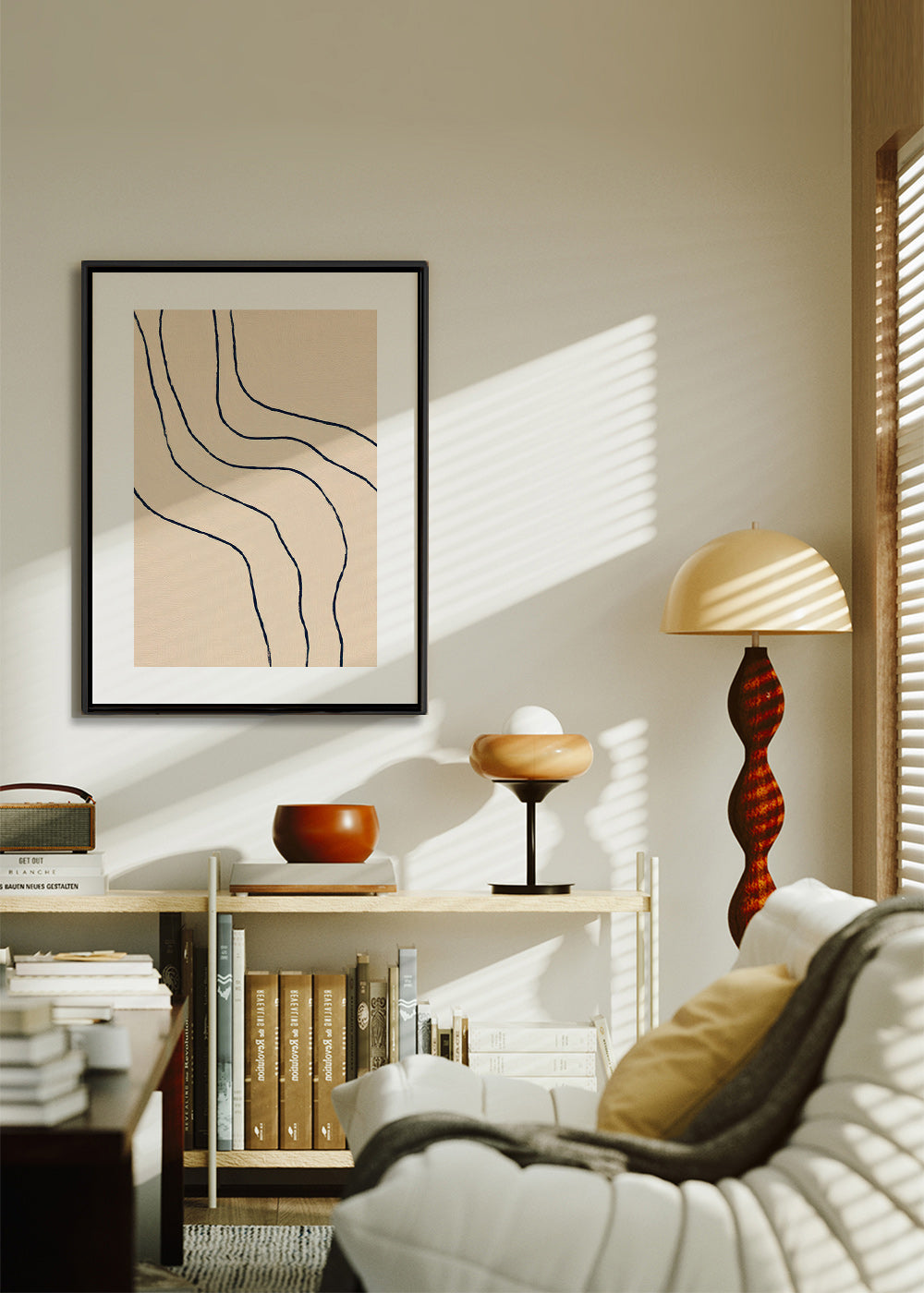 Quadro minimalista con linee organiche beige