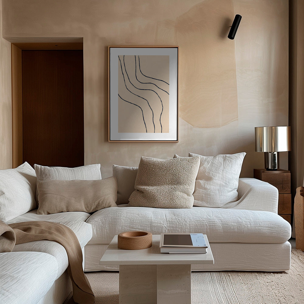 Quadro minimalista con linee organiche beige