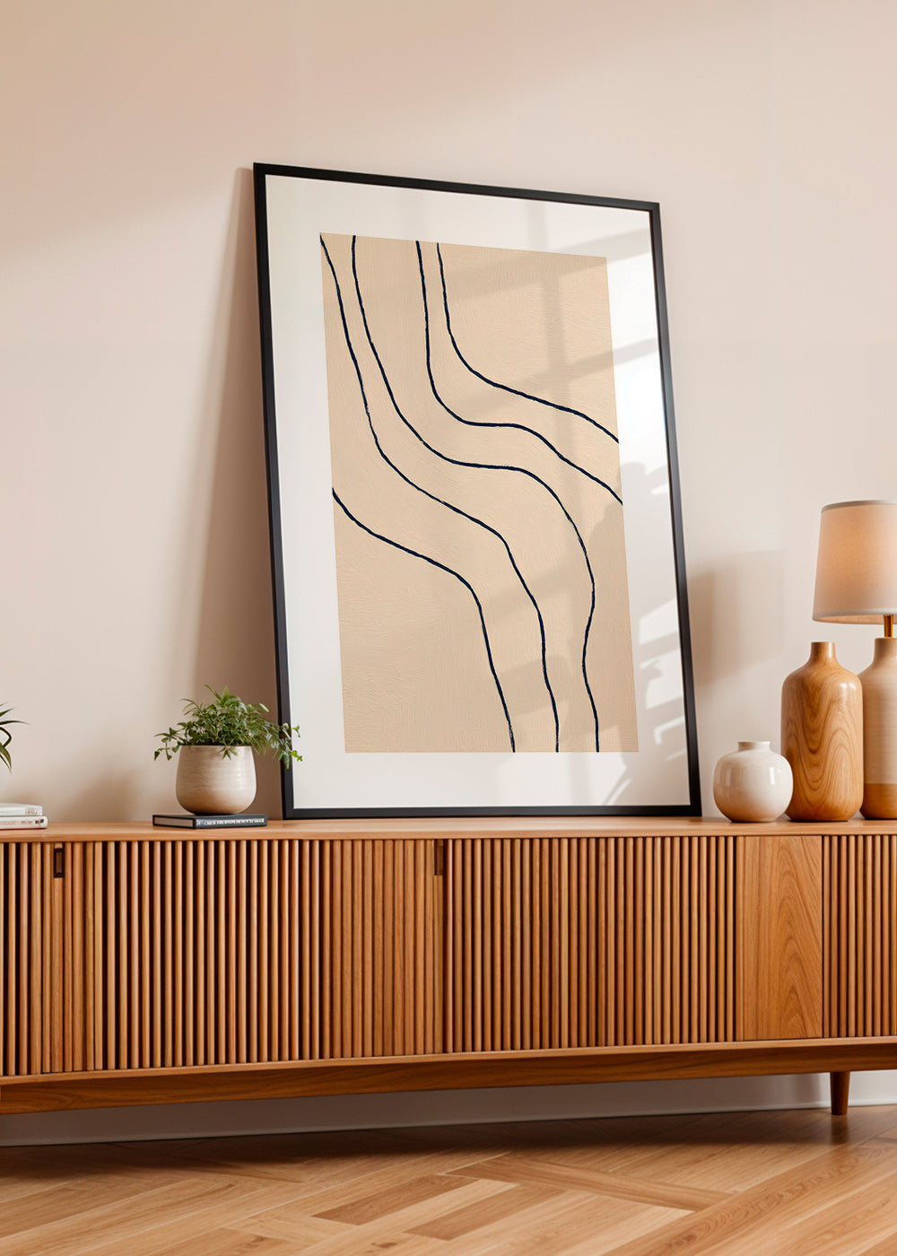 Quadro minimalista con linee organiche beige