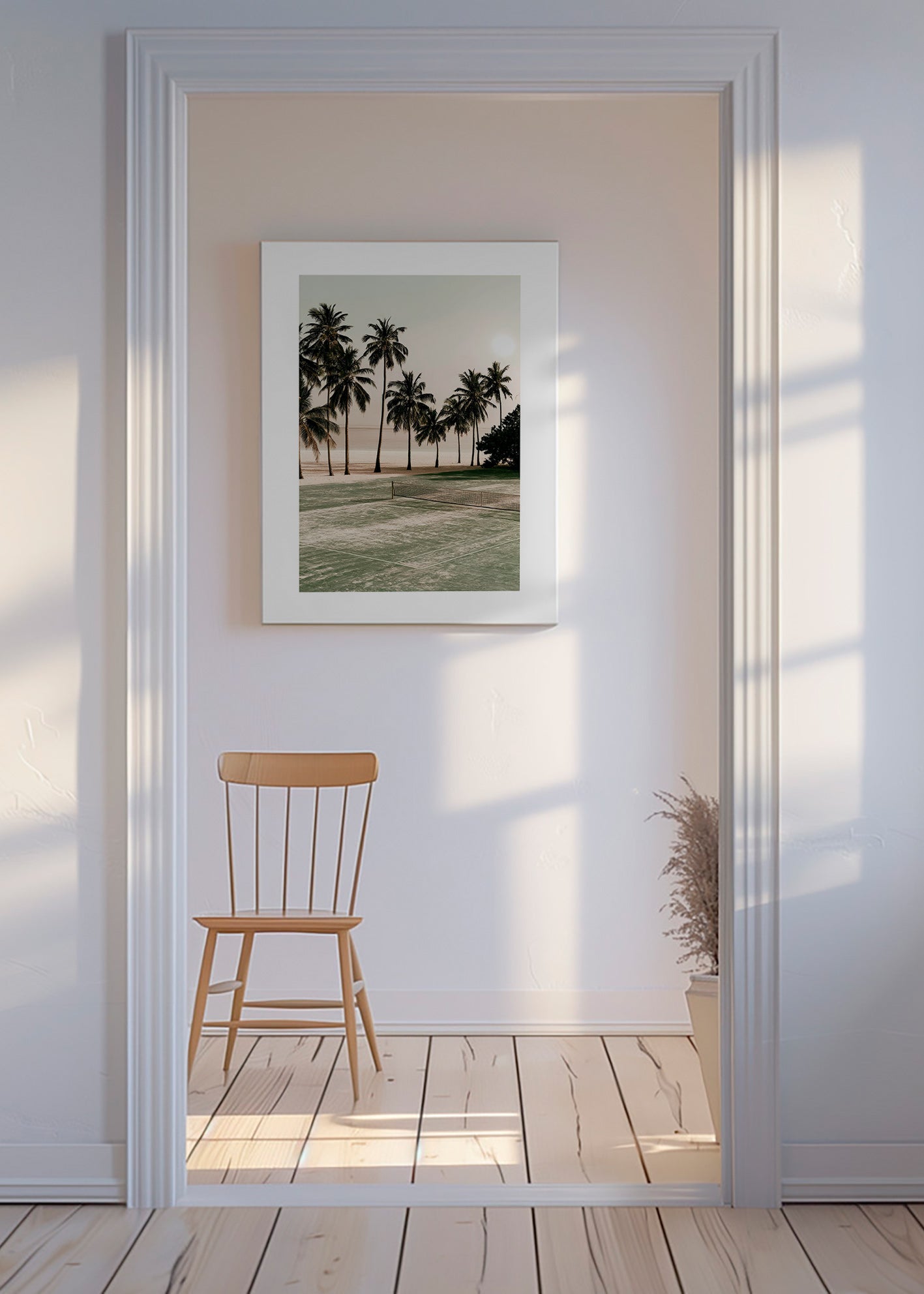 Arte paesaggistica con palme e campo da tennis