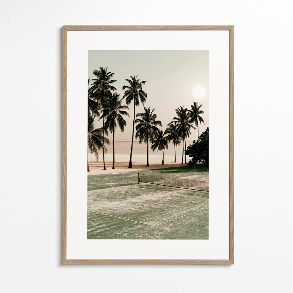 Arte paesaggistica con palme e campo da tennis