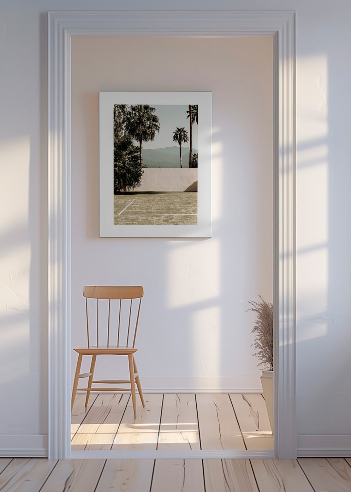 Arte paesaggistica palme e muro minimal